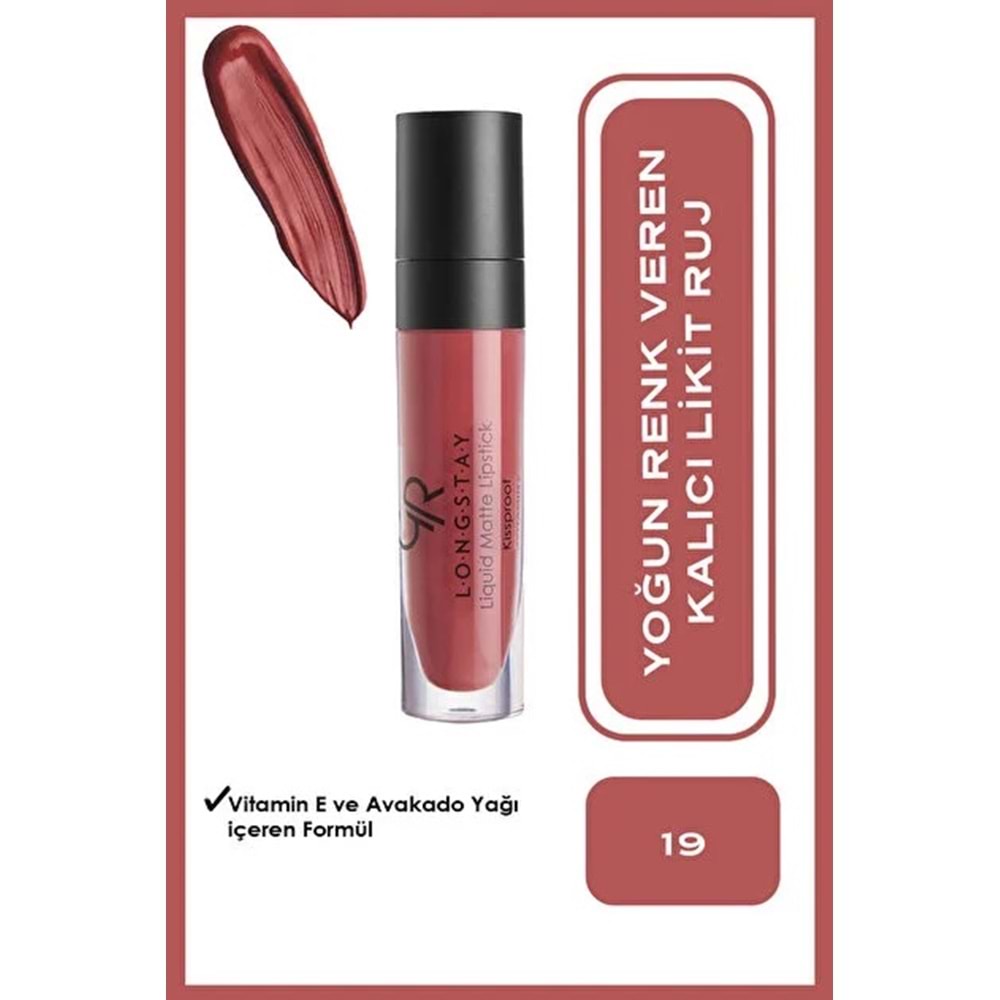 GOLDEN ROSE LONGSTAY LIQUID MATTE LIPSTICK KISSPROOF 19