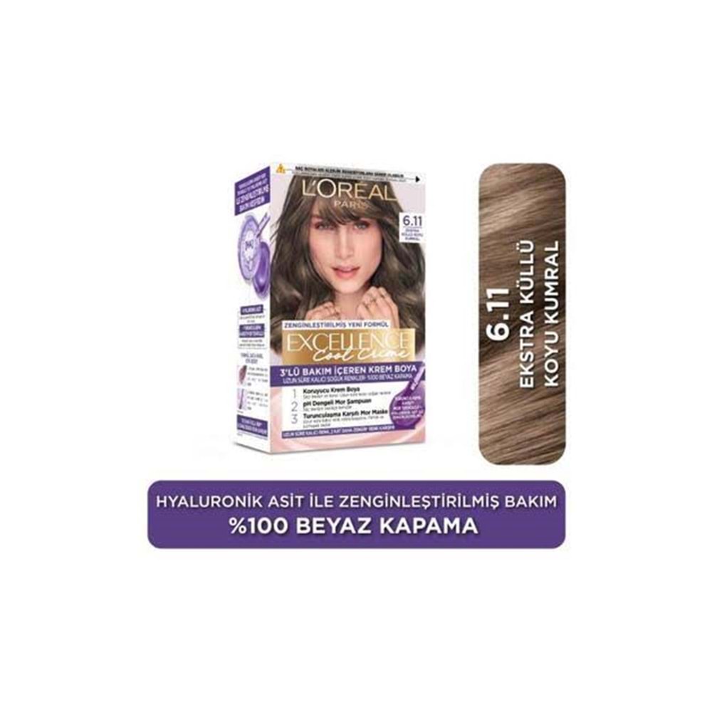 LOREAL EXCELLENCE COOL SAÇ BOYASI 6.11 EKSTRA KÜLLÜ KOYU KUMRAL