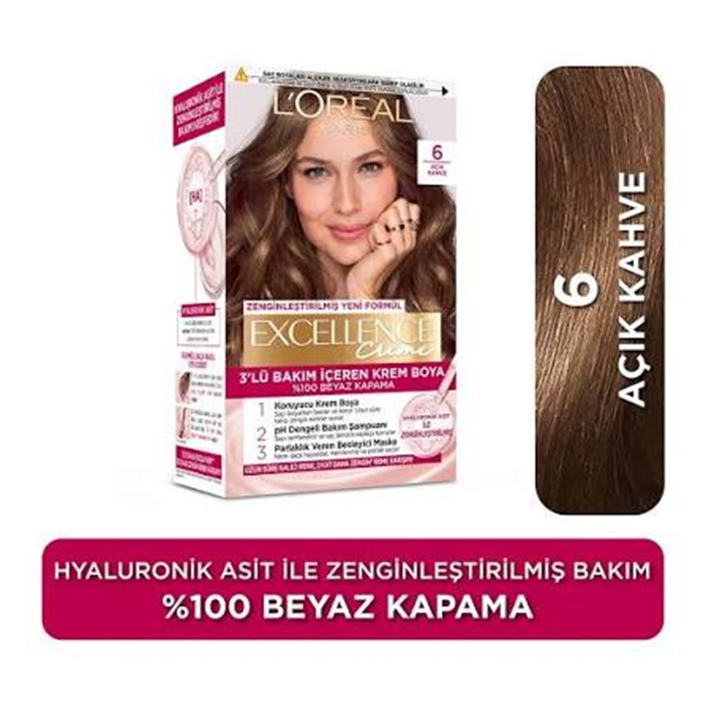 LOREAL EXCELLENCE CREME SAÇ BOYASI 6 AÇIK KAHVE