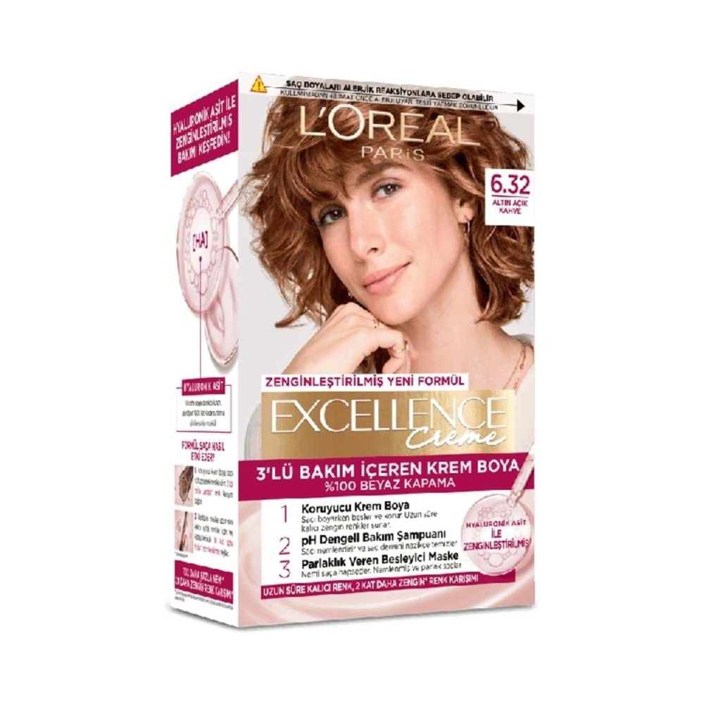 LOREAL EXCELLENCE CREME SAÇ BOYASI 6.32 ALTIN AÇIK KAHVE