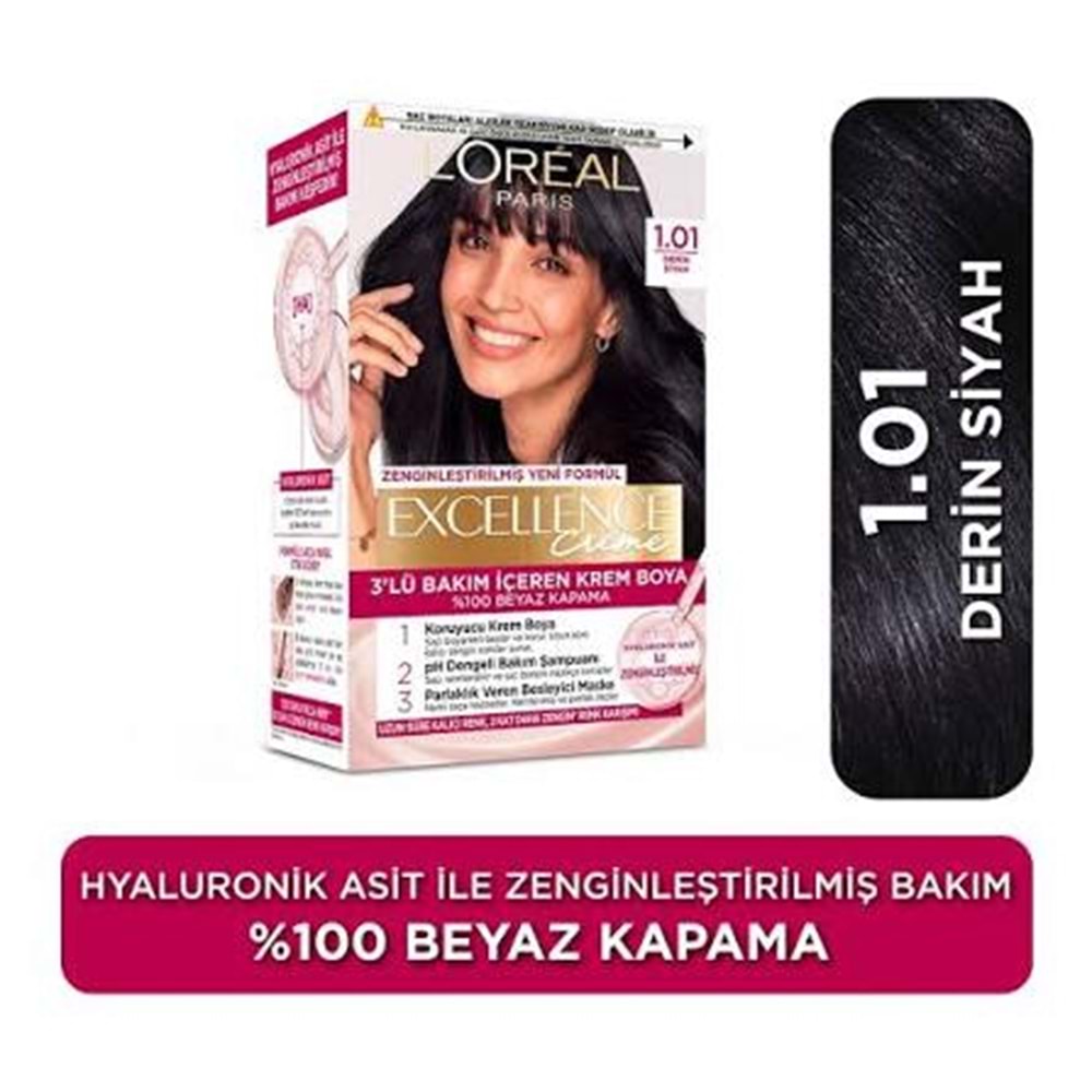 LOREAL EXCELLENCE CREME SAÇ BOYASI 1.01 DERİN SİYAH