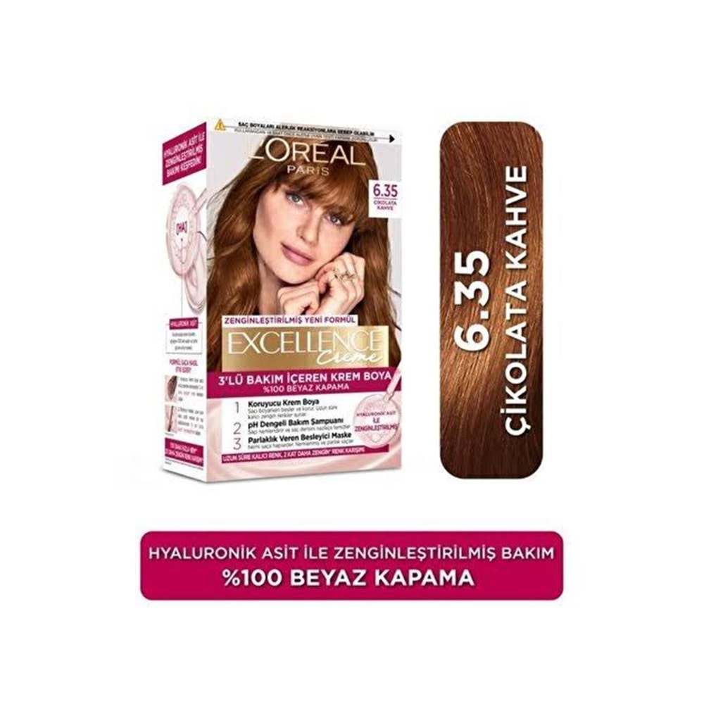 LOREAL EXCELLENCE CREME SAÇ BOYASI 6.35 ÇİKOLATA KAHVE
