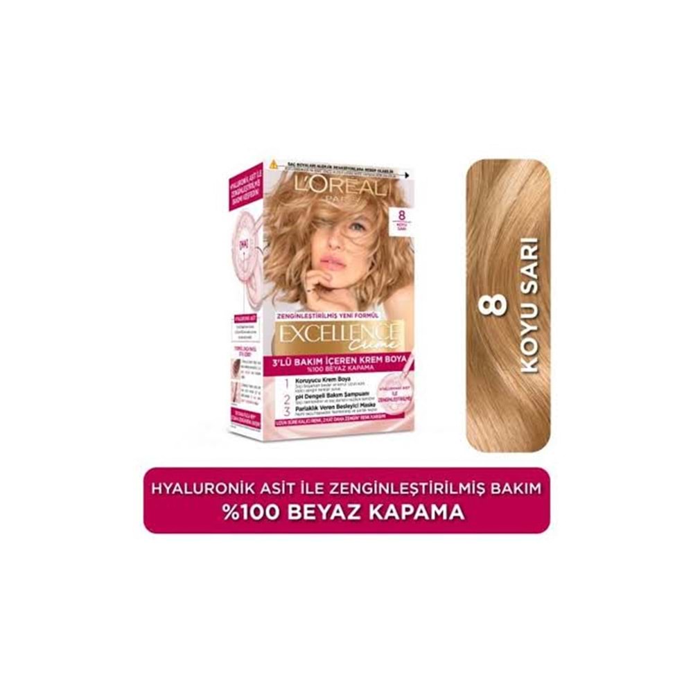 LOREAL EXCELLENCE CREME SAÇ BOYASI 8 KOYU SARI