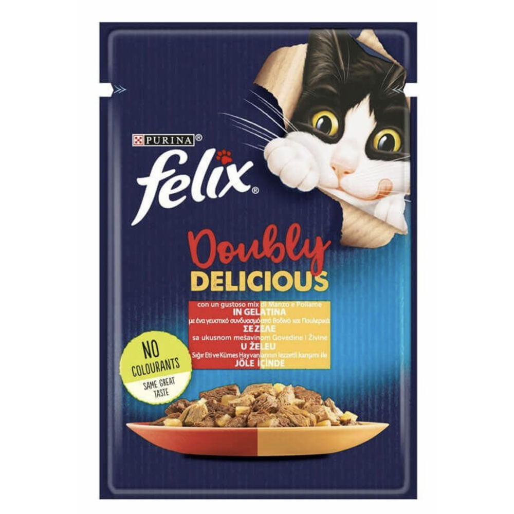 PURINA FELIX DELICIOUS SIĞIR ETİ VE KÜMES HAYVANLI KEDİ YAŞ MAMA 85 GR