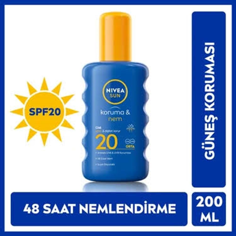 NIVEA SUN GÜNEŞ SPREYİ KORUMA & NEM 20 GKF 200 ML