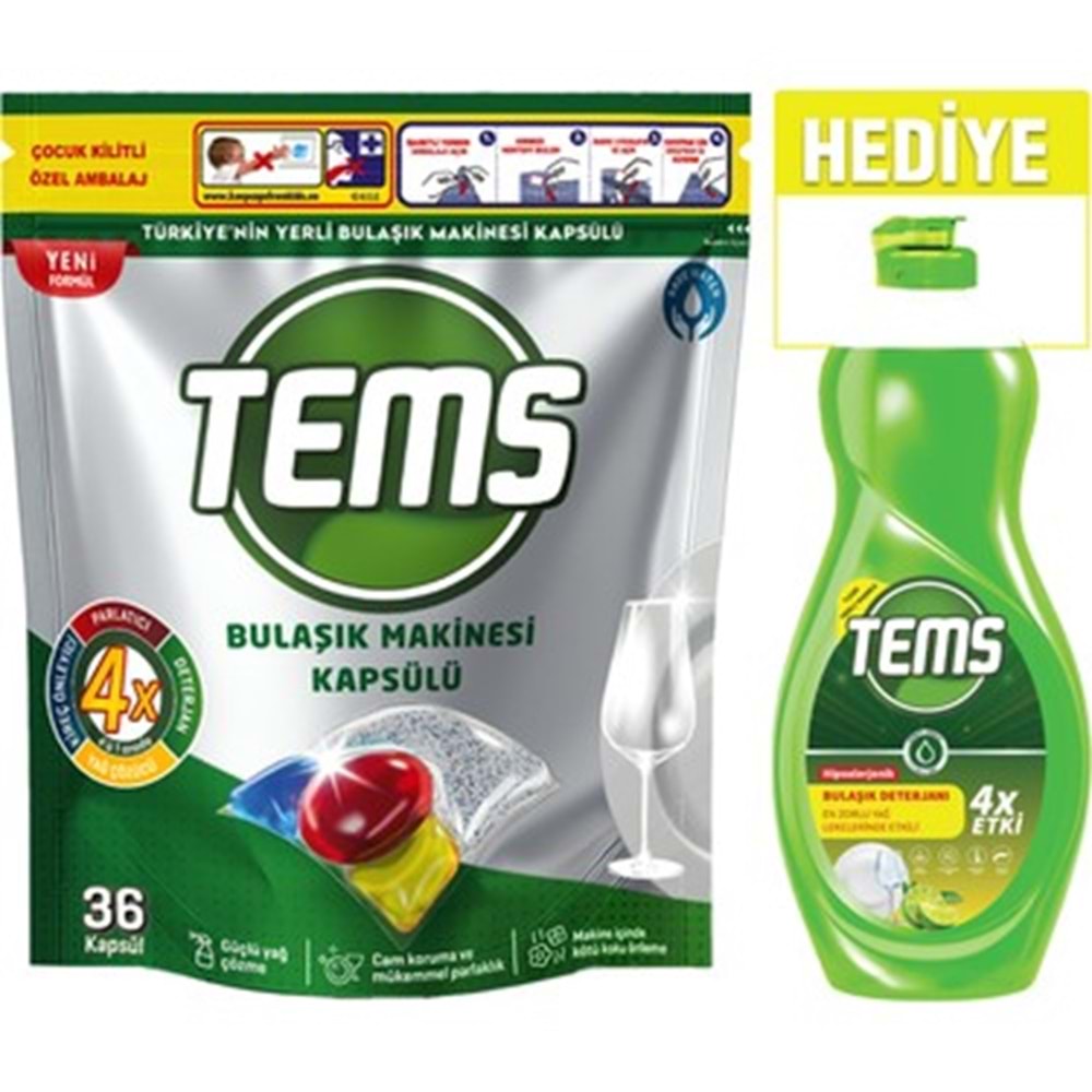 TEMS KAPSÜL BULAŞIK MAKİNASI DETERJANI 36LI+ELDE YIKAMA BULAŞIK DET.