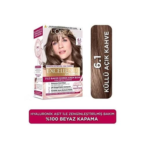 LOREAL EXCELLENCE CREME SAÇ BOYASI 6.1 KÜLLÜ AÇIK KAHVE