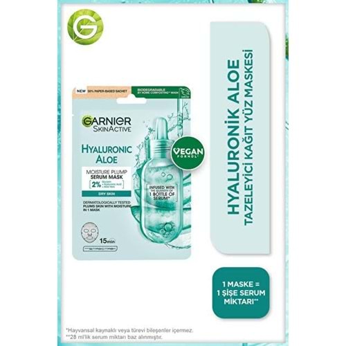 GARNIER HYALURONIC ALOE KAĞIT YÜZ MASKESİ
