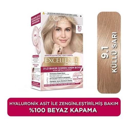 LOREAL EXCELLENCE CREME SAÇ BOYASI 9.1 KÜLLÜ SARI