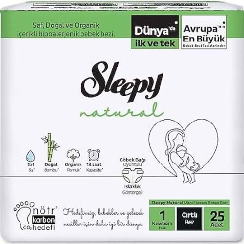 SLEEPY BEBEK BEZİ NATURAL TEKLİ KOMPAKT NO:1 YENİDOĞAN 2-5 KG 25Lİ