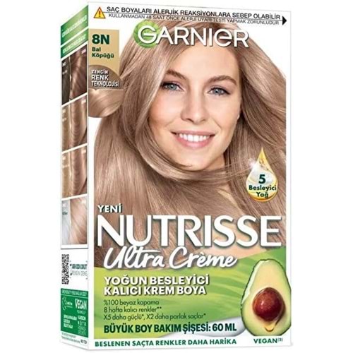 GARNIER NUTRISSE YOĞUN BESLEYİCİ KALICI KREM BOYA 8N BAL KÖPÜĞÜ