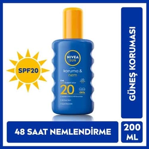 NIVEA SUN GÜNEŞ SPREYİ KORUMA & NEM 20 GKF 200 ML