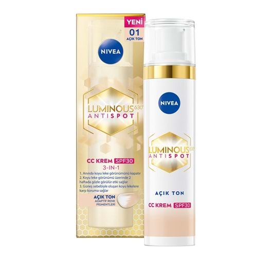 NIVEA LUMINOUS ANTISPOT CC KREM SPF30 01 AÇIK TON 40 ML