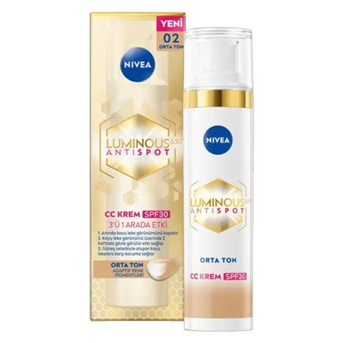 NIVEA LUMINOUS ANTISPOT CC KREM SPF30 02 ORTA TON 40 ML
