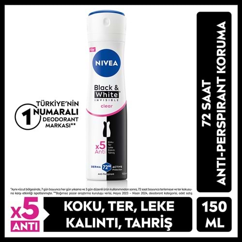 NIVEA BLACK&WHITE INVISIBLE CLEAR KADIN DEODORANT 150 ML