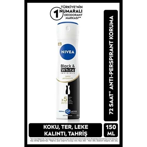 NIVEA BLACK&WHITE INVISIBLE İPEKSİ PÜRÜZLÜK KADIN DEODORANT 150 ML