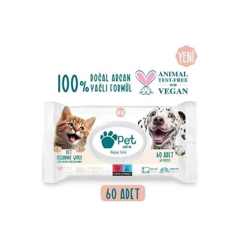 PETLOVE EVCİL HAYVAN TEMİZLEME MENDİLİ 60LI