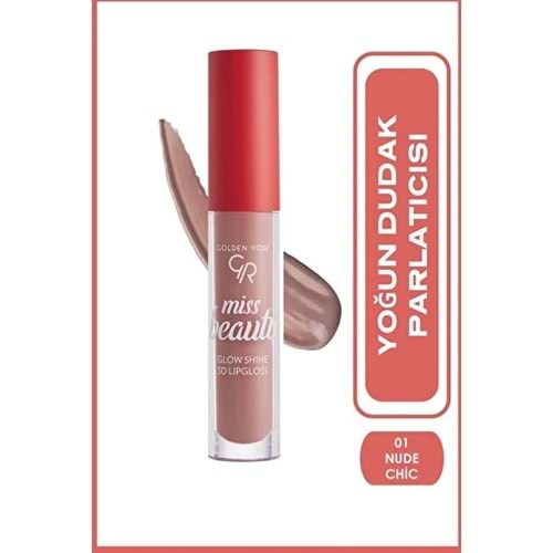 GOLDEN ROSE MISS BEAUTY GLOW SHINE 3D LIPGLOSS 01 NUDE CHIC
