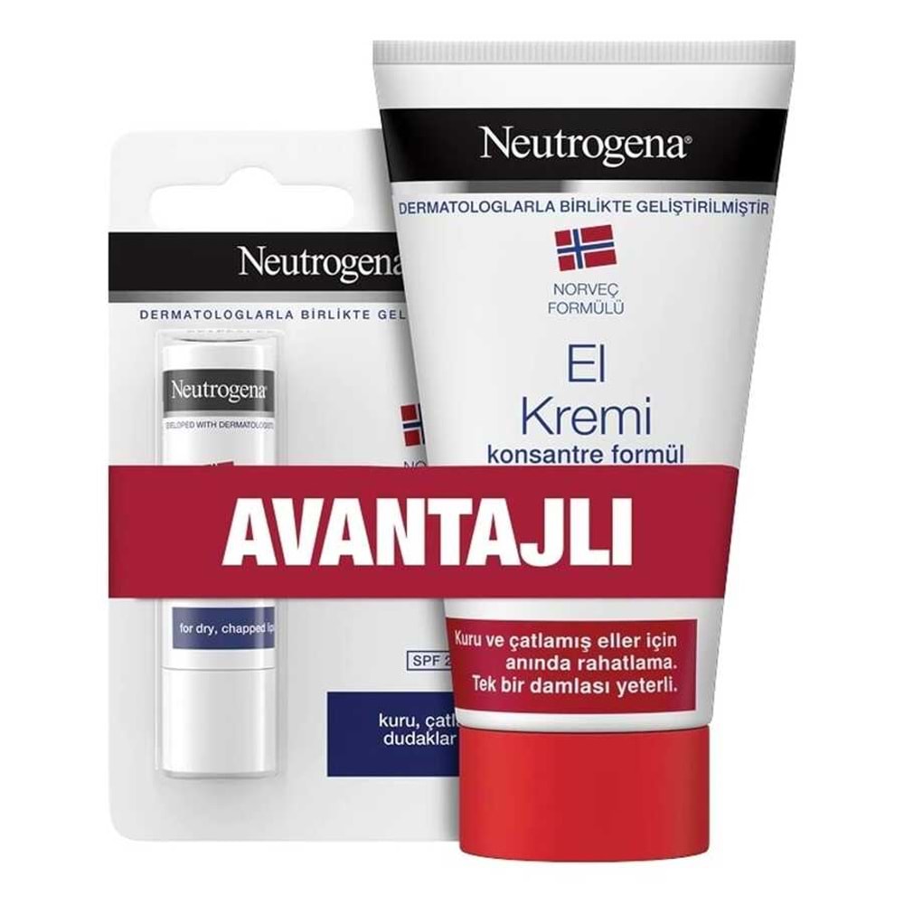 NEUTROGENA EL KREMİ PARFÜMSÜZ 75 ML + NEUTROGENA DUDAK NEMLENDİRİCİ 4,8 GR