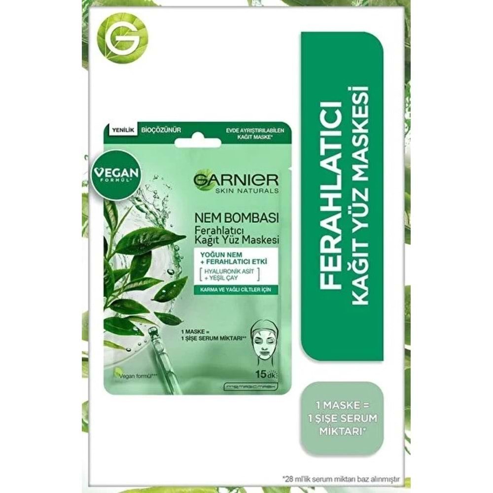 GARNIER HYDRA BOMB GREEN TEA YÜZ MASKESİ