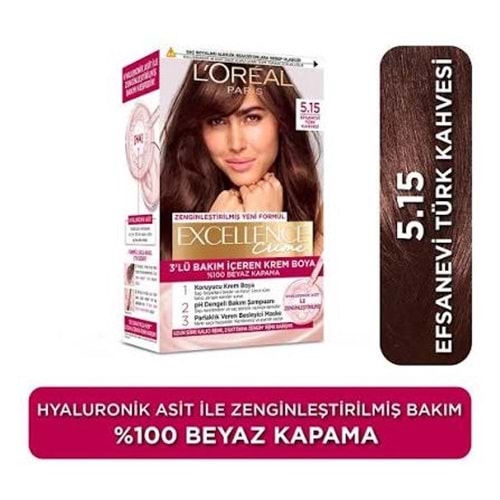 LOREAL EXCELLENCE CREME SAÇ BOYASI 5.15 EFSANEVİ TÜRK KAHVESİ