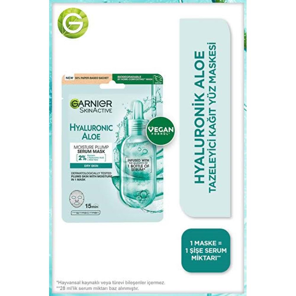 GARNIER HYALURONIC ALOE KAĞIT YÜZ MASKESİ