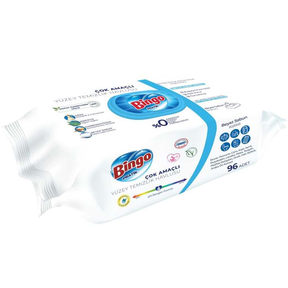 BİNGO YÜZEY HAVLUSU BEYAZ SABUN 96LI