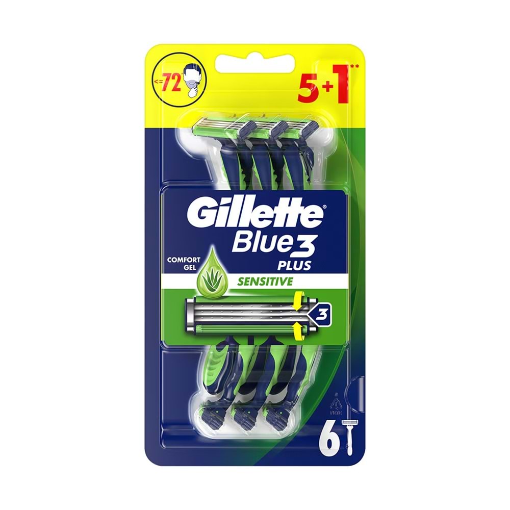 GİLLETTE BLUE 3 PLUS SENSITIVE COMFORT GEL 6LI TRAŞ BIÇAĞI
