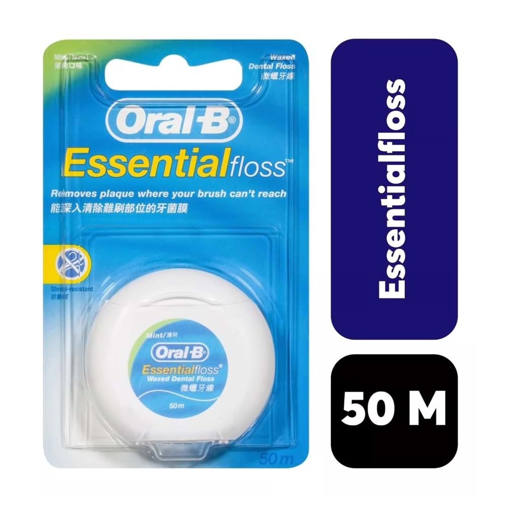 ORAL-B ESSENTIAL FLOSS NANELİ MUMLU DİŞ İPİ 50 M