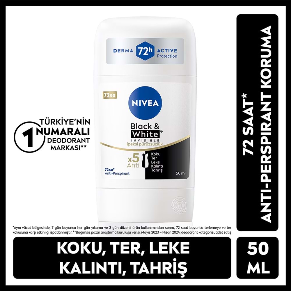 NIVEA BLACK&WHITE İPEKSİ PÜRÜZSÜZLÜK KADIN STICK 50 ML