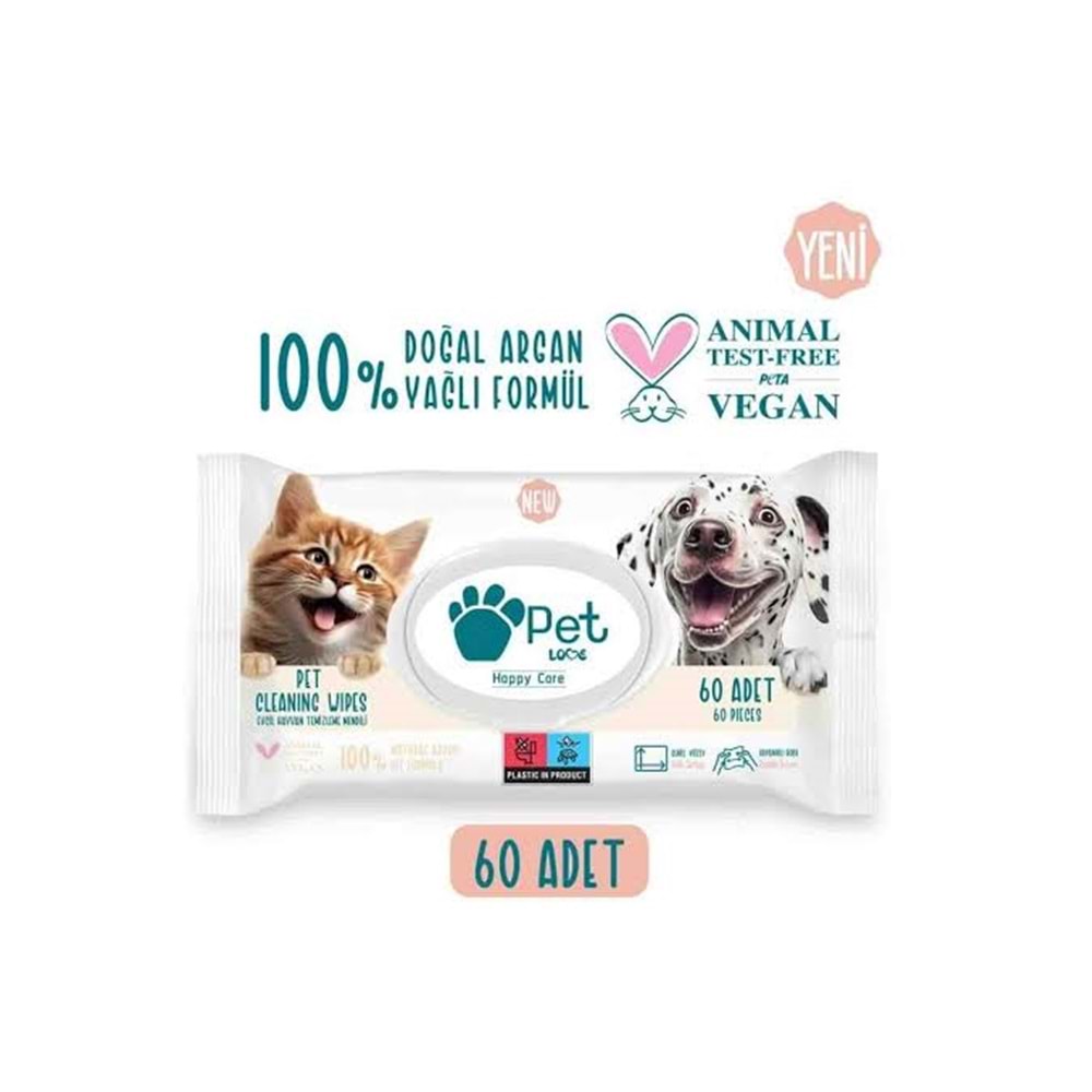 PETLOVE EVCİL HAYVAN TEMİZLEME MENDİLİ 60LI