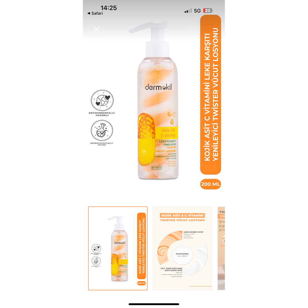 DERMOKİL C VİT LEKE KARŞITI TWISTER VÜCUT LOSYONU 200 ML